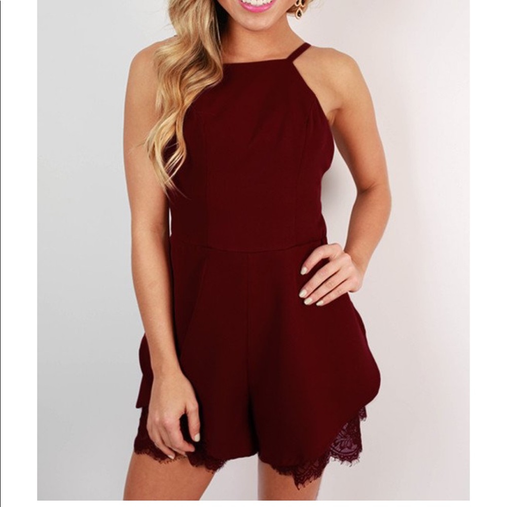 Women’s Burgundy Halter Romper